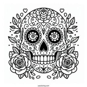 Rosey Eyed Sugar Skulls Coloring Page
