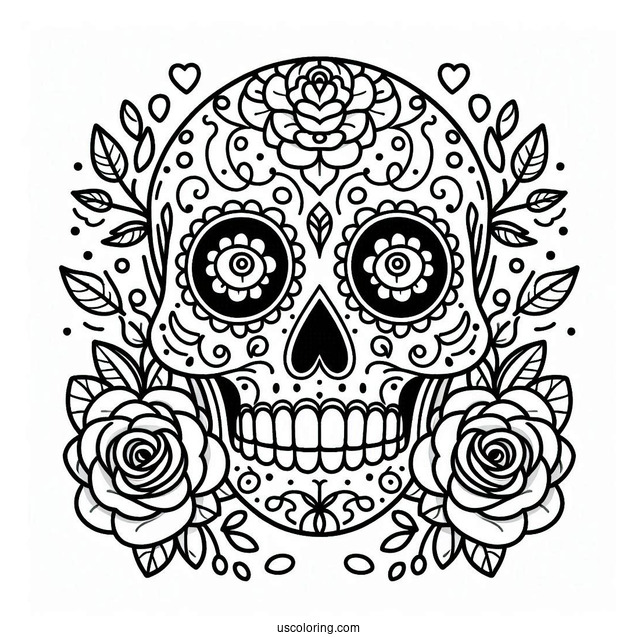 Rosey Eyed Sugar Skulls Coloring Page