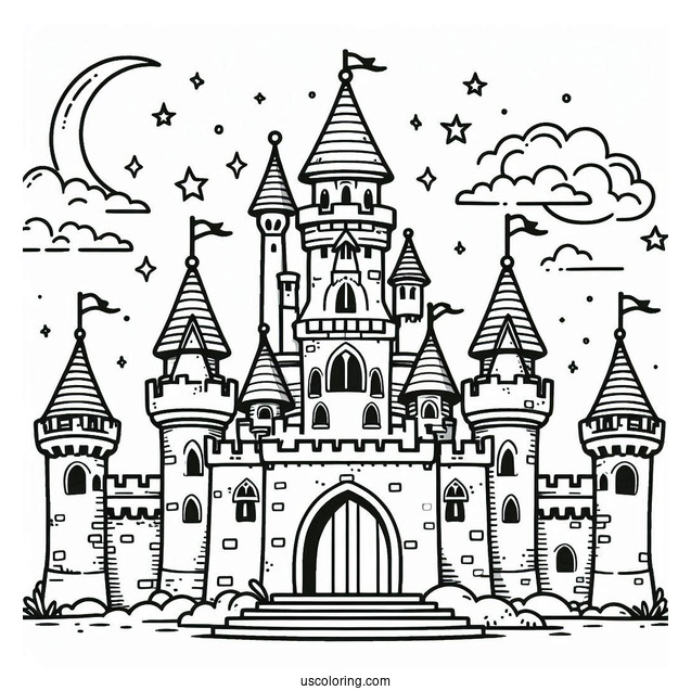 Outline Of Castle Coloring Page For Preschoolers