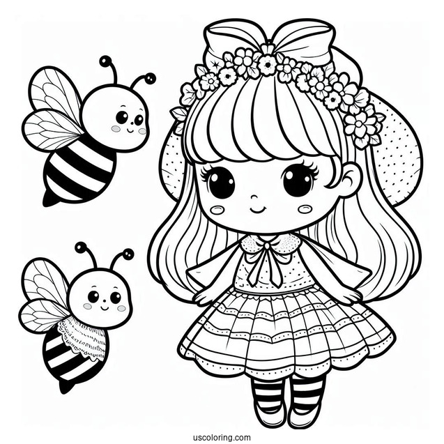 Little Girl Dressed As A Bee Coloring Page