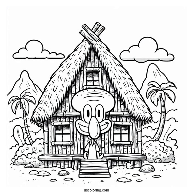 Squidward Coloring Page Moai House