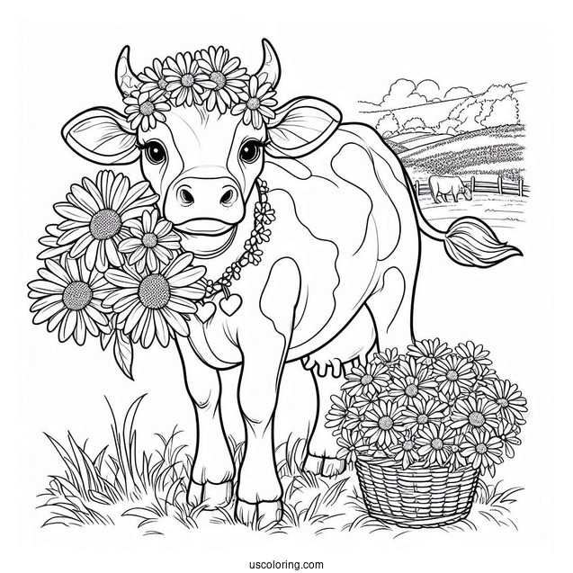 Daisy Cow Standing In Paddock Coloring Sheet