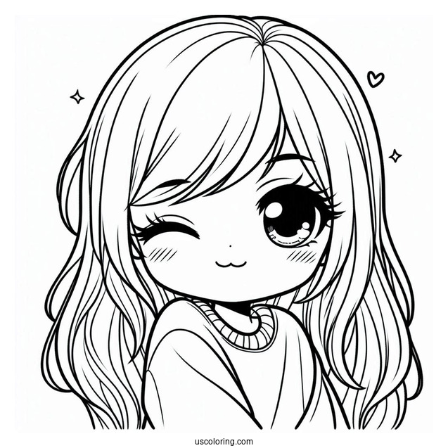 Cute Coloring Page Girl In Sweatshirt Winking