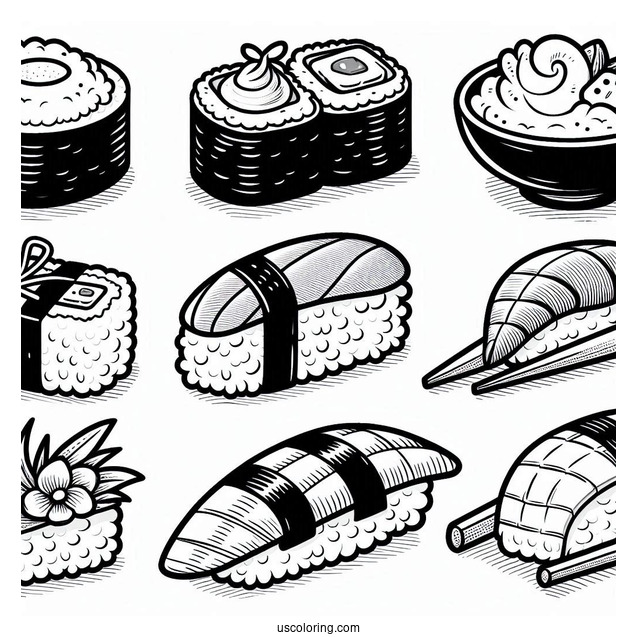 Adorable Nigiri And Temari Sushi Coloring Pages Variety