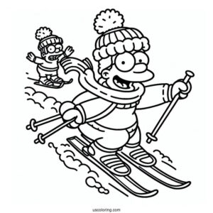 Simpsons Coloring Pages Of Skiing Flanders In A Funny Pose