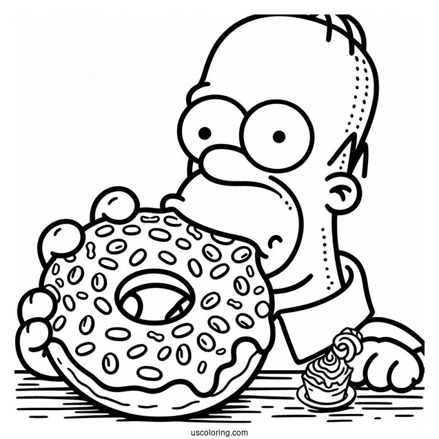 Homer Simpson Eating a Donut To Color