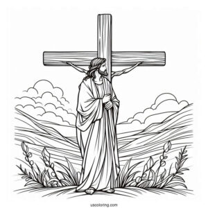 Simple Outline Of Jesus With Calvary Crosses Coloring