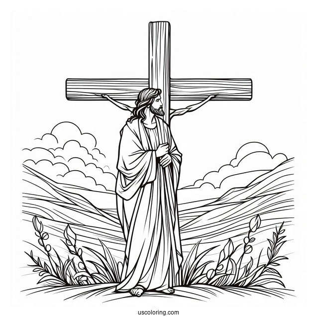 Simple Outline Of Jesus With Calvary Crosses Coloring