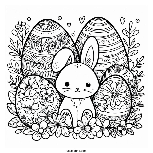 Easter Egg With Bunny And Flower Design