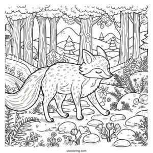Fox Coloring Page Walking In The Forest