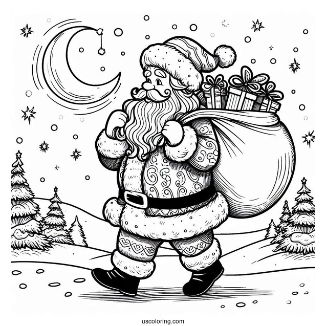 Santa Walking With His Sack Of Presents