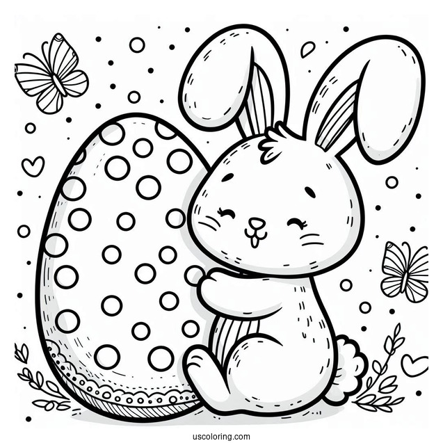 Smiling Easter Bunny Coloring Page Embracing Polka Dot Egg For Preschoolers