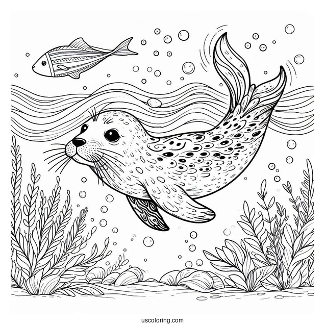 Seal Coloring Page Diving In The Water