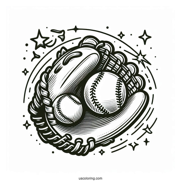 Coloring Page Of a Baseball And Glove