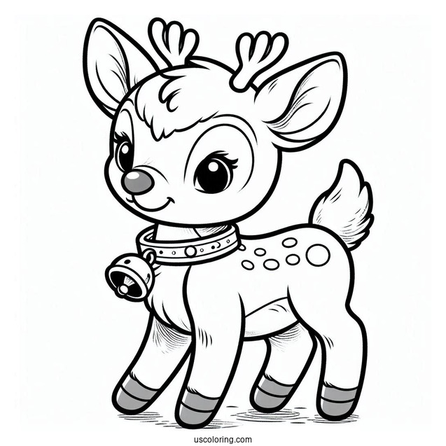 Rudolph Coloring Page Wearing Collar With Bells