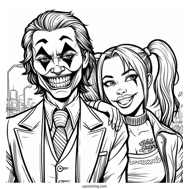 DC Comics Joker Coloring Page With Harley Quinn