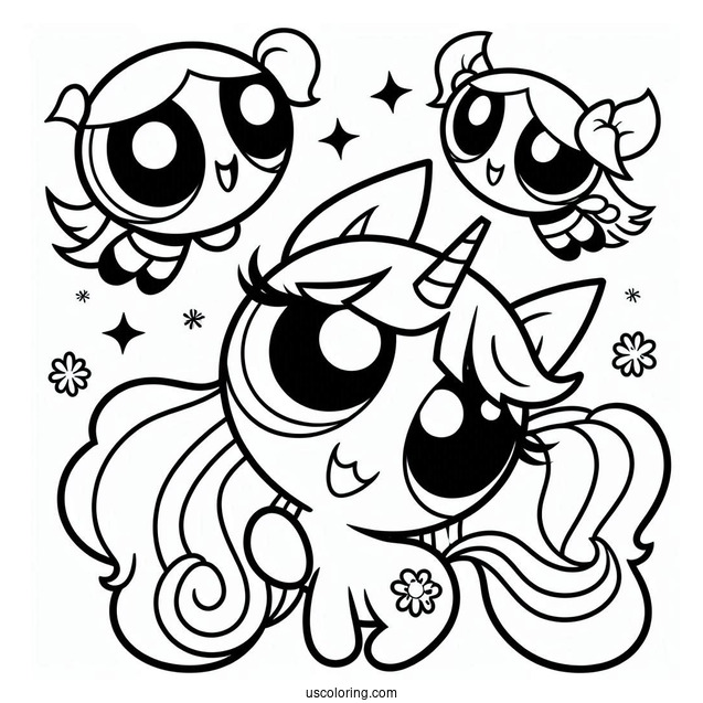 Unicorn And Powerpuff Girls Coloring Page