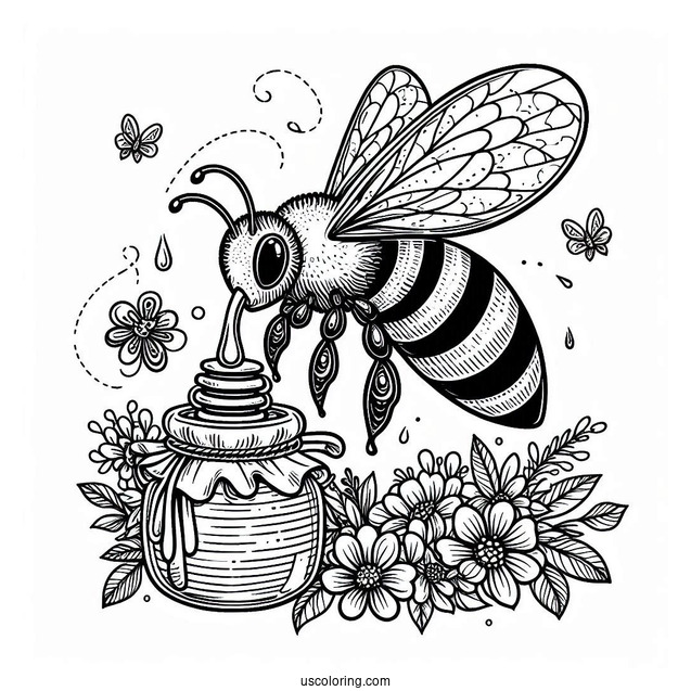 Detailed Bee Coloring Page Making Honey