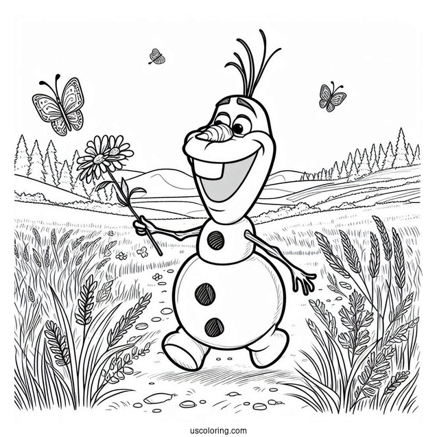 Olaf Walking In Field During Summer To Color