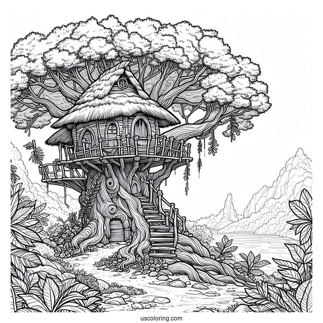 Detailed Tree House In Tarzan Coloring Page