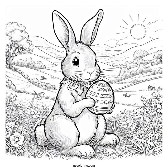 Peter Rabbit Coloring Page Holding An Easter Egg In A Field