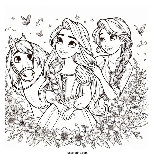 Princess Coloring Page Of Rapunzel With Pascal And Maximus Tangled