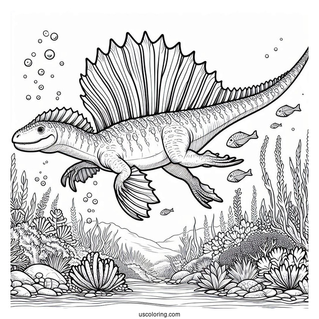 Spinosaurus Coloring Page Swimming Underwater