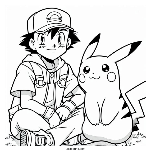 Detailed Coloring Page Of Ash And Pikachu