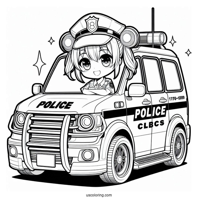 Anime Police Car Coloring Page For Preschoolers