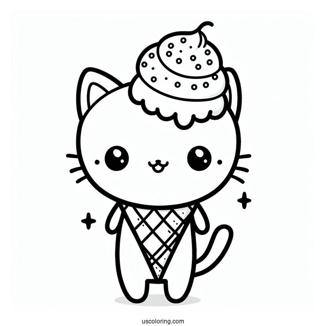 Kawaii Coloring Sheet Of Ice Cream Cat