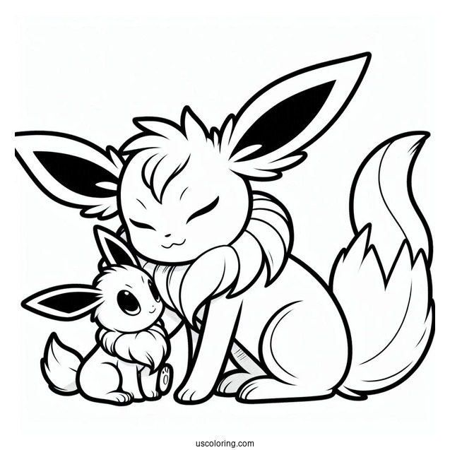 Sylveon Coloring Page Embracing Baby Eevee