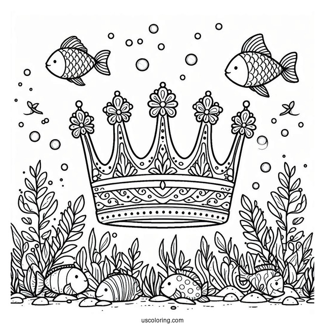 Royal Crown Coloring Page Under The Sea With Fishes