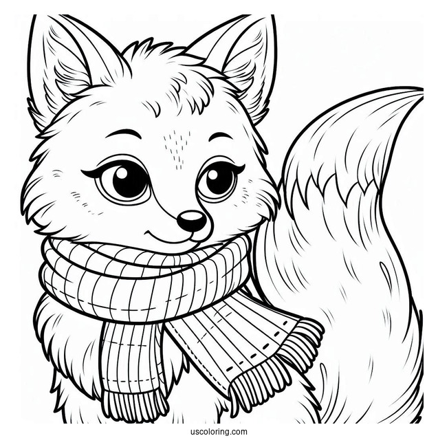 Serious Fox With A Scarf Coloring Sheet