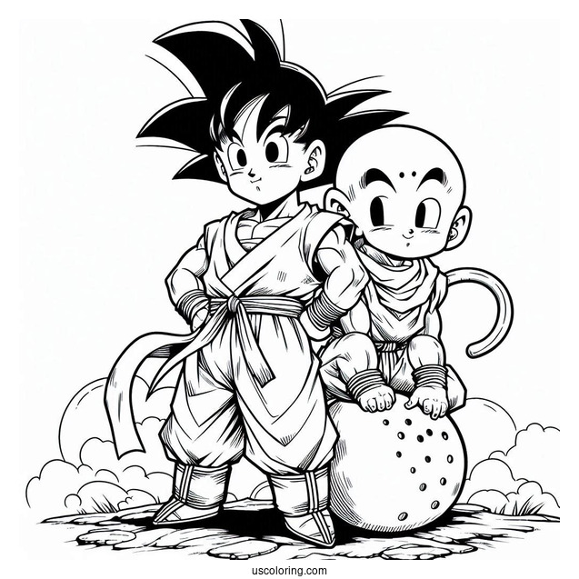 Young Krillin And Goku Coloring Page