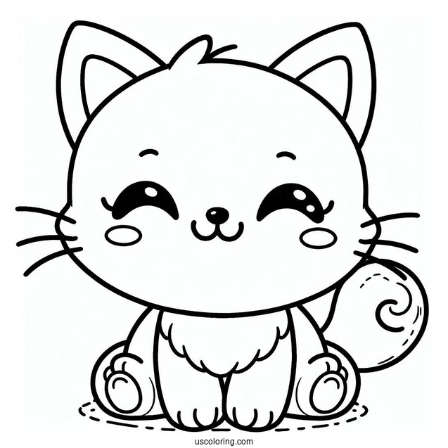 Cute Coloring Page Simple Cat Smiling For Preschoolers