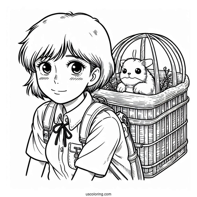 Studio Ghibli Coloring Page of Grave Of The Fireflies Setsuko On Seita's Back