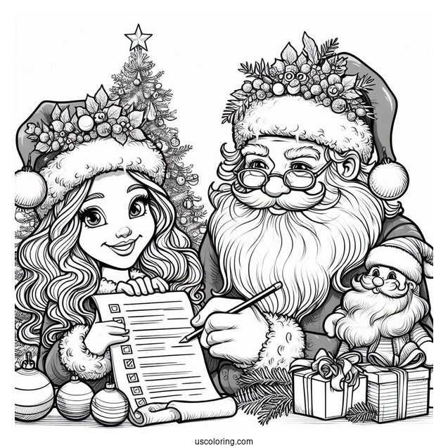 Christmas Coloring Pages For Adults Of Santa Claus Checking Naughty Or Nice List Christmas