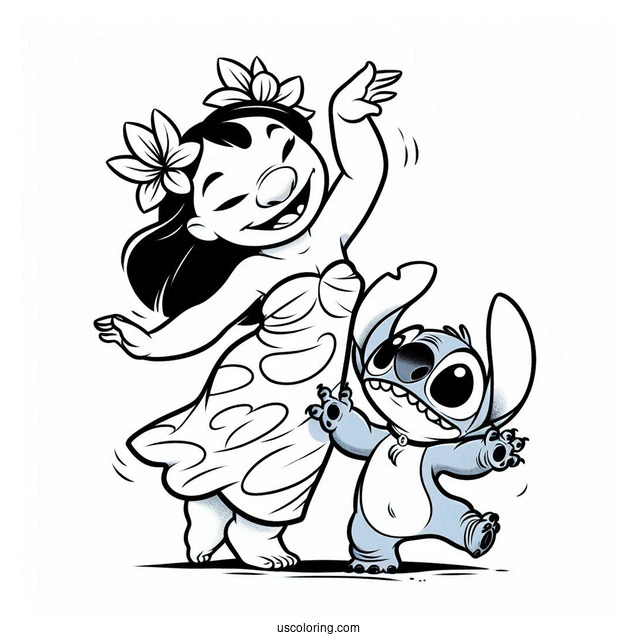 Coloring Page Of Lilo And Stitch Dancing