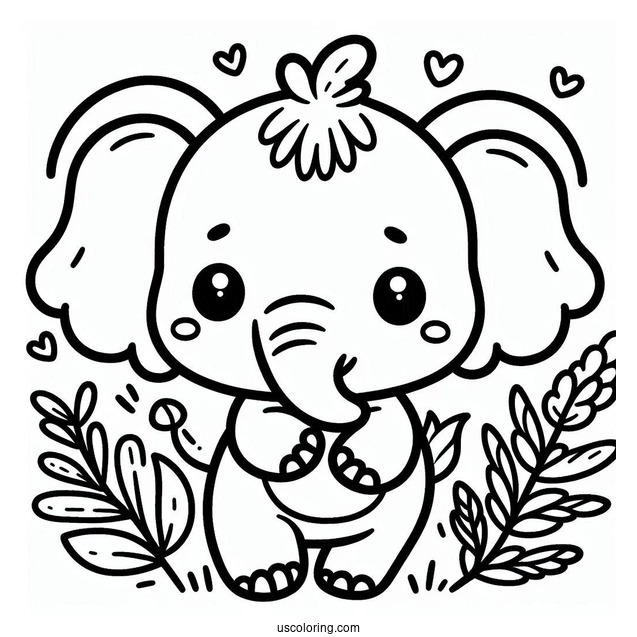 Cute Kawaii Elephant Coloring Sheet For Toddlers