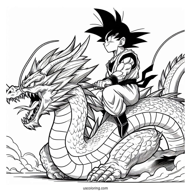 Manga Coloring Page Of Dragon Ball Z Goku Riding Dragon