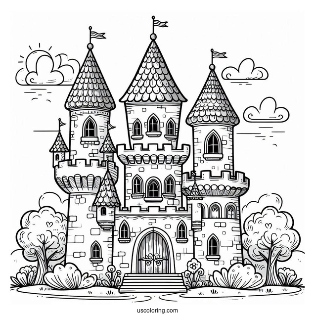 Cute Little Castle Coloring Page For Kids