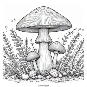 Realistic King Stropharia Mushroom Coloring Page In The Forest