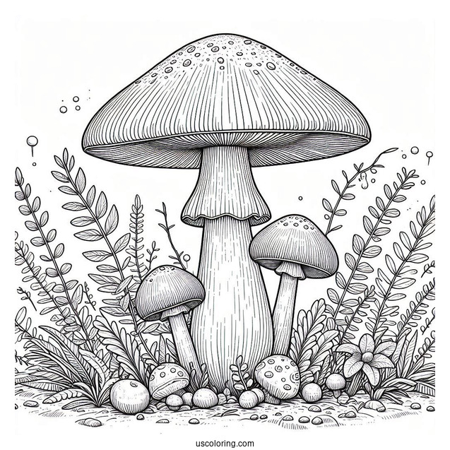 Realistic King Stropharia Mushroom Coloring Page In The Forest