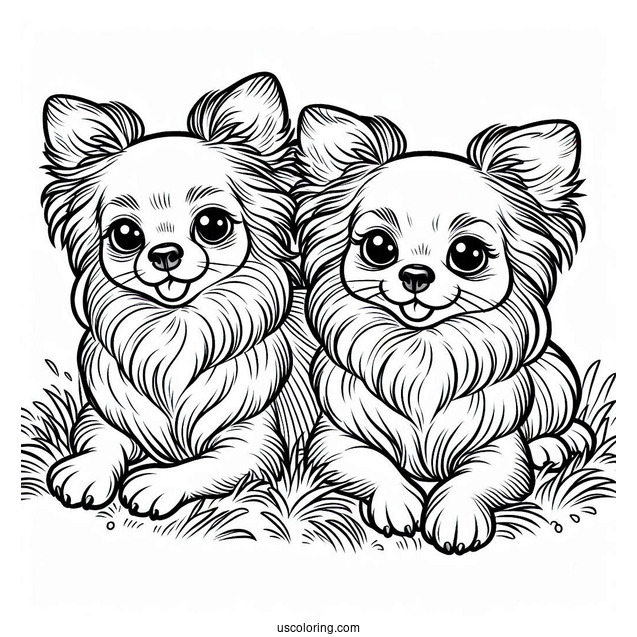 Two Furry Chihuahua Coloring Page Laying On Grass