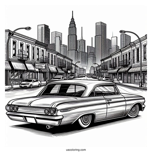 Vintage Lowrider Coloring Page Parked In The City