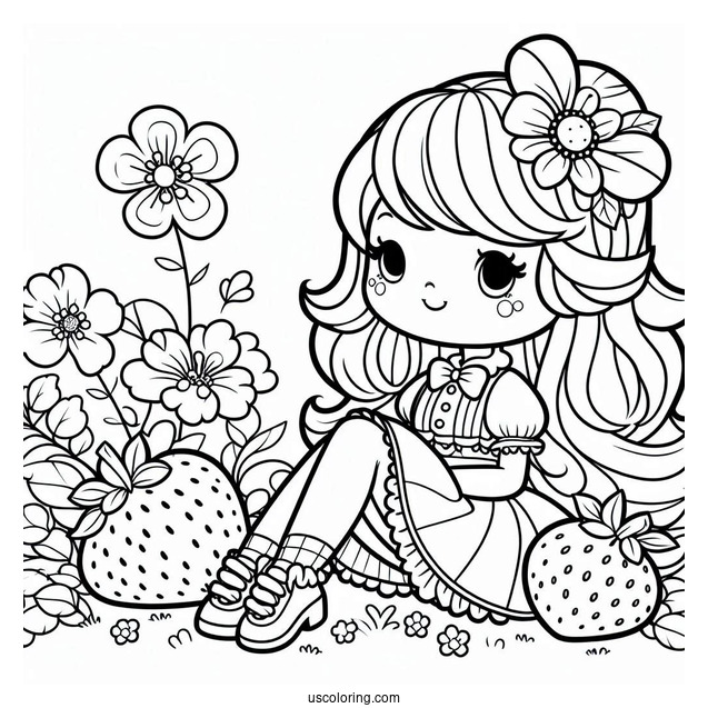 Strawberry Shortcake Coloring Page Sitting On Flower