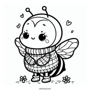 Cartoon Bee Coloring Page Wearing A Jumper For Kids