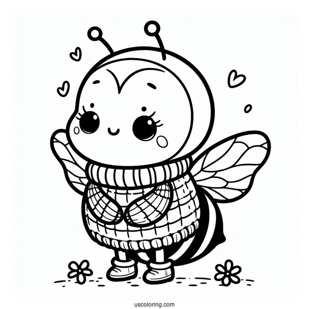 Cartoon Bee Coloring Page Wearing A Jumper For Kids