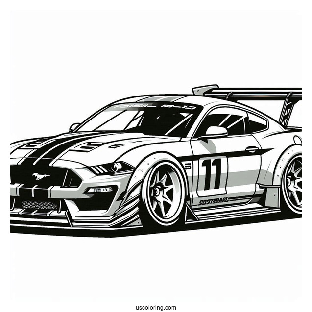 Ford Mustang Race Car With Big Spoiler To Color