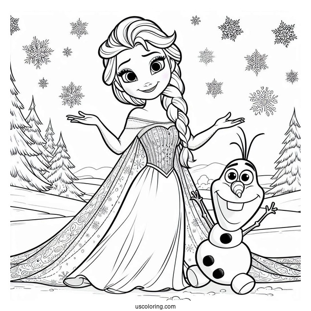 Elsa And Olaf In The Snow Coloring Sheet
